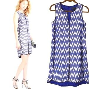 J. Crew Cotton Indigo‎ Blue Ikat Print Sleeveless Shift Dress 0